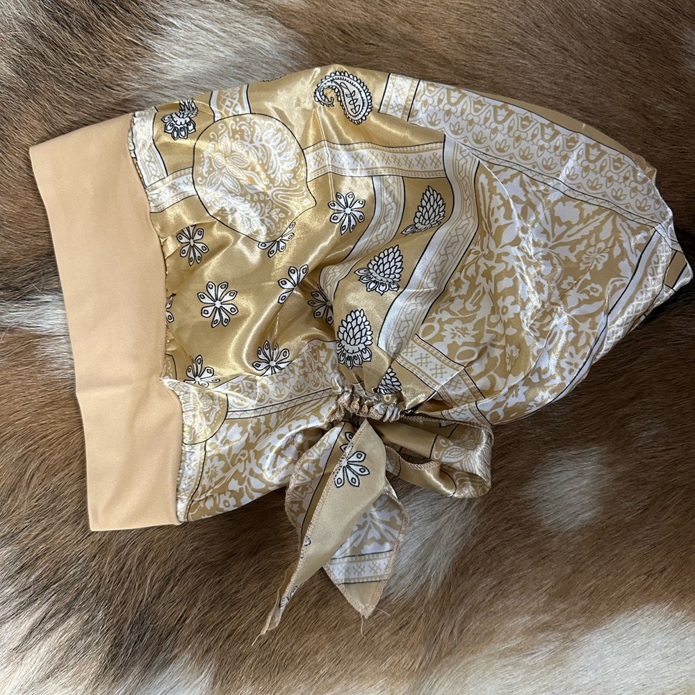 Elegant Gold and Cream bonnet style head Scarf
